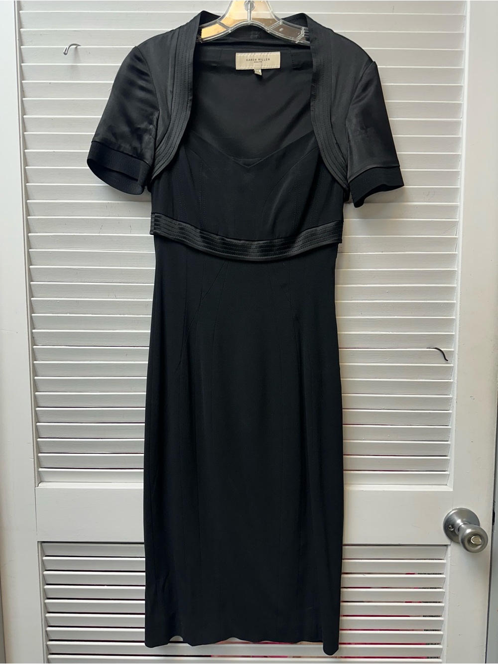 Karen Millen Black Midi Dress with Attached Short Sleeve Bolero